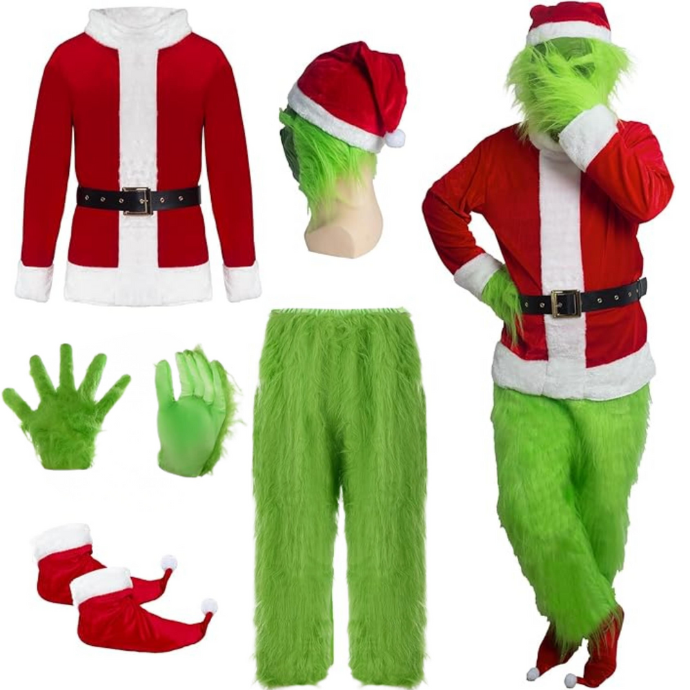 7-Piece Grinch Santa Costume Set – Christmas Holiday Fancy Dress Outfit